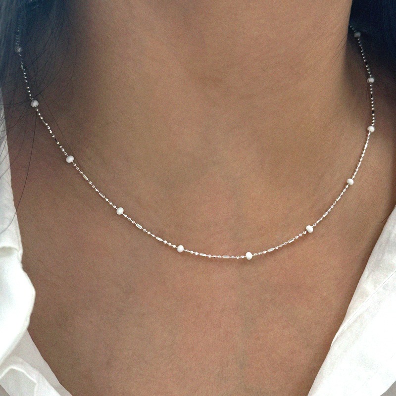 silver925 white ball necklace