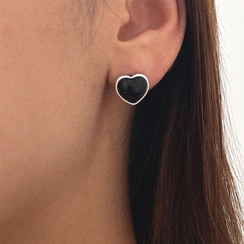 [sale] silver925 black heart earring