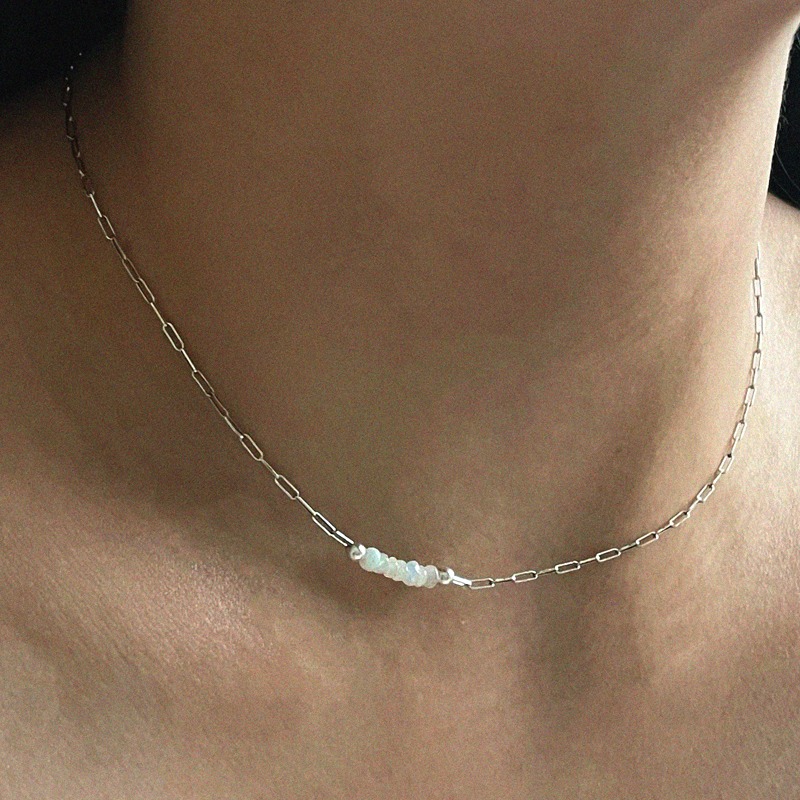 silver925 stick opal necklace